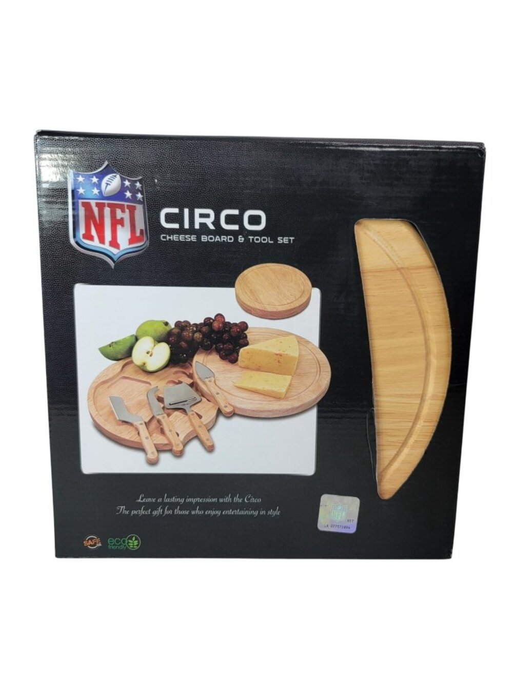 NFL Baltimore Ravens Cheese Board Tool Set Wood Round Rotate Football Circo NEW